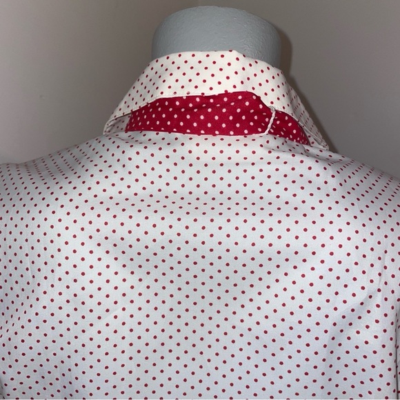 Koret vintage blouse long sleeve button down sash white red polka dot medium - Picture 6 of 9